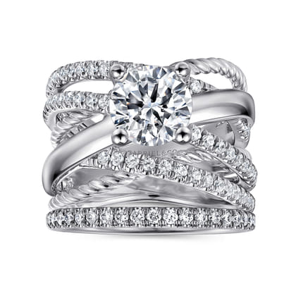 Affection - 14K White Gold Free Form Round Diamond Engagement Ring