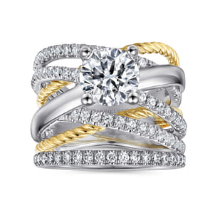 Affection - 14K White-Yellow Gold Free Form Round Diamond Engagement Ring
