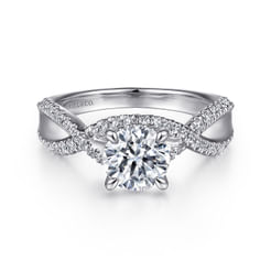 14K White Gold Twisted Round Diamond Engagement Ring