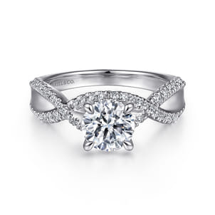 Agata - 14K White Gold Twisted Round Diamond Engagement Ring