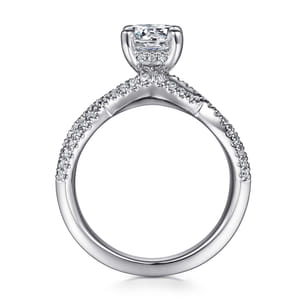 Agata - 14K White Gold Twisted Round Diamond Engagement Ring