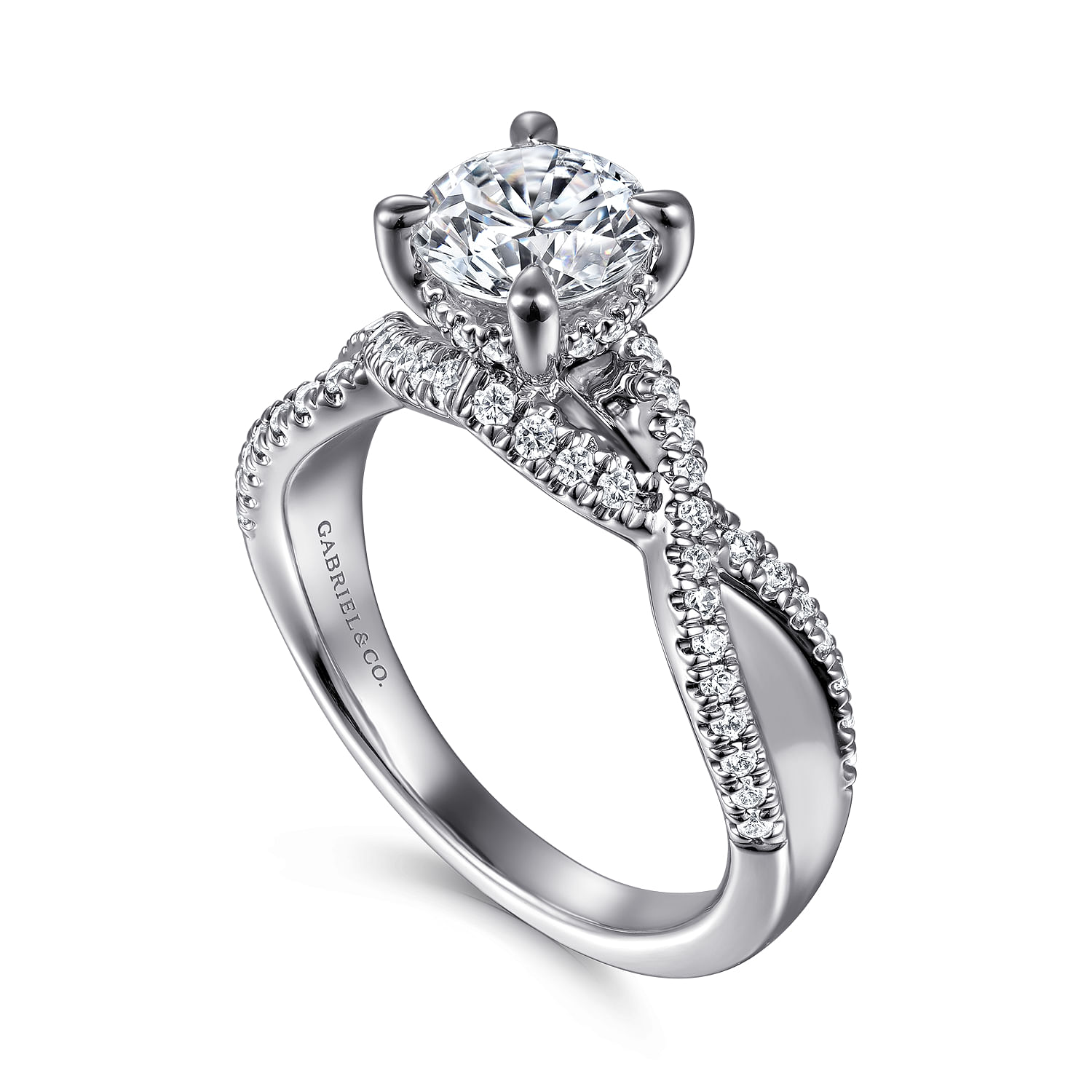 Agata - 14K White Gold Twisted Round Diamond Engagement Ring