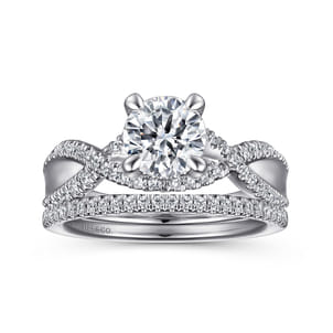 Agata - 14K White Gold Twisted Round Diamond Engagement Ring