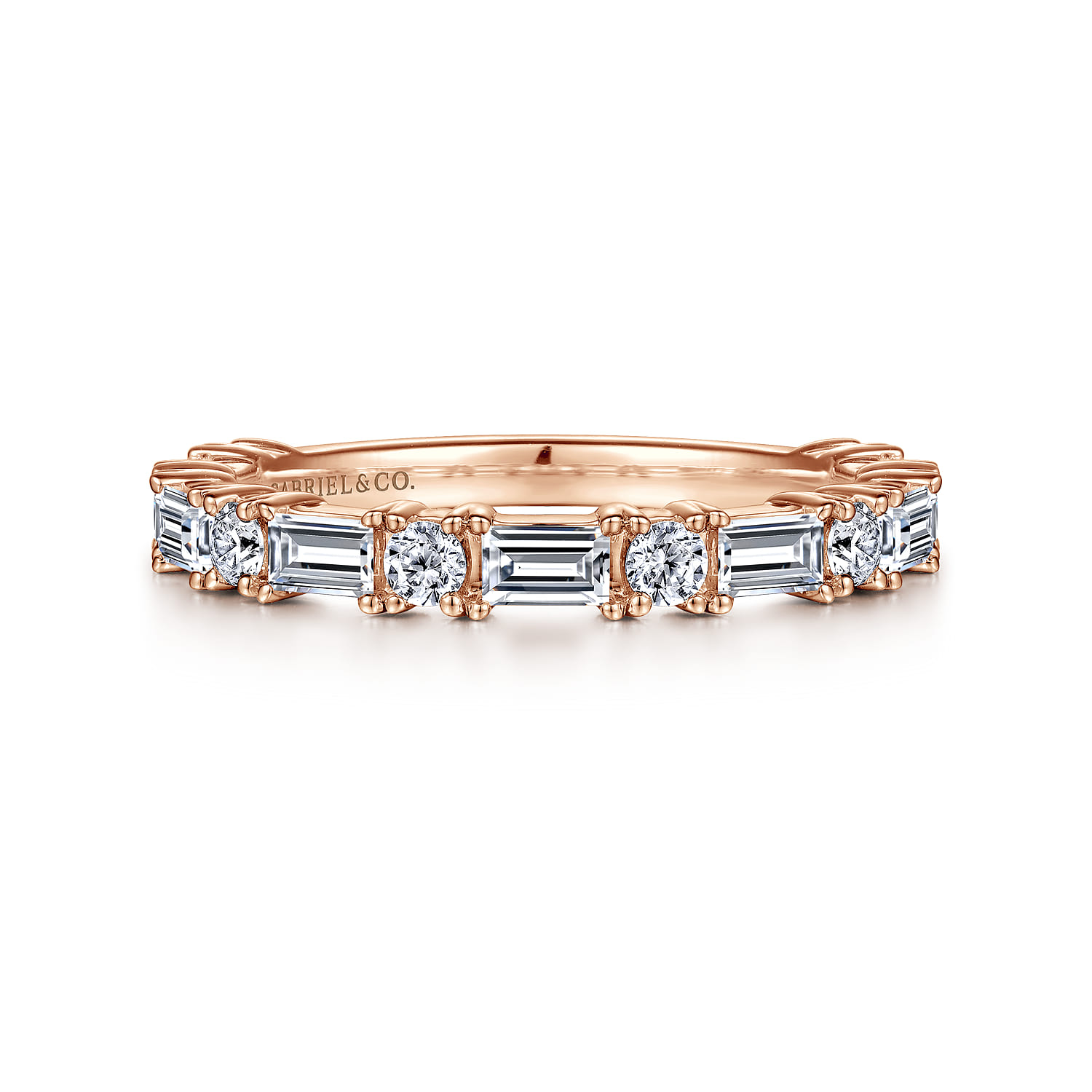 Fancy Wedding Ring in 14k Rose Gold with Baguette Natural Diamond at Gabriel & Co. - Shot 1