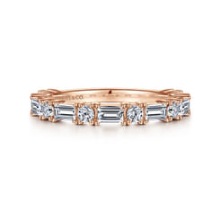 14K Rose Gold Baguette and Round Diamond Anniversary Band
