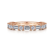 Aggie - 14K Rose Gold Baguette and Round Diamond Anniversary Band