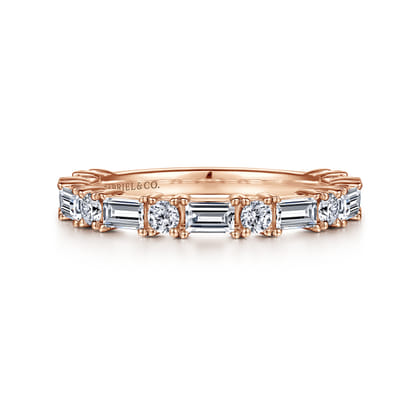 Aggie - 14K Rose Gold Baguette and Round Diamond Anniversary Band