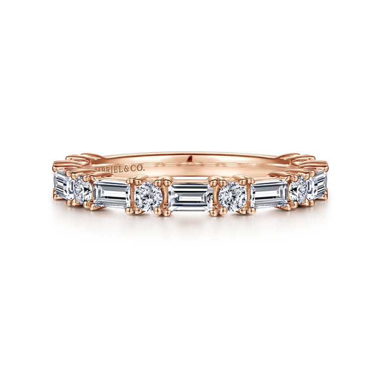 Fancy Wedding Ring in 14k Rose Gold with Baguette Natural Diamond at Gabriel & Co. - Shot 1