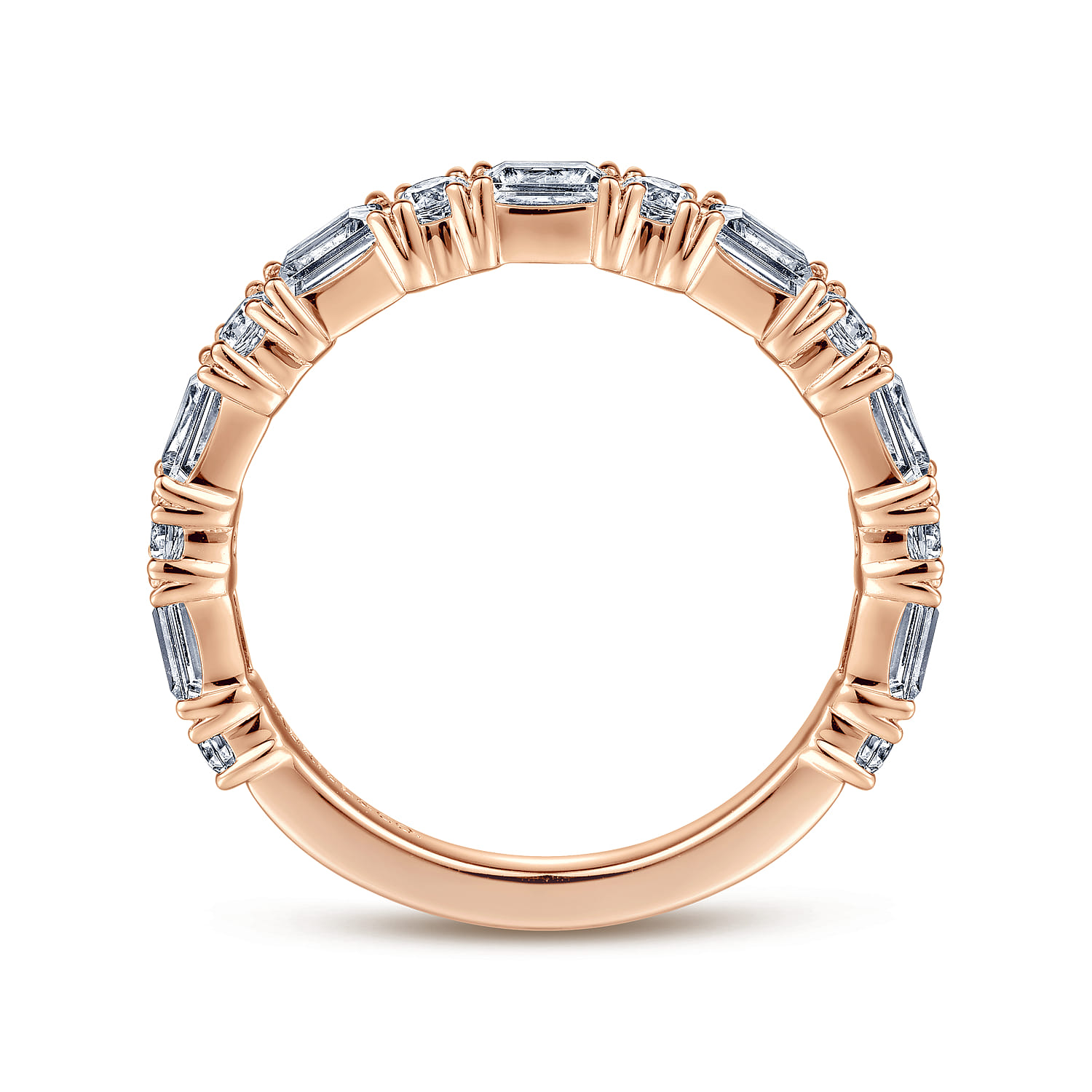 Fancy Wedding Ring in 14k Rose Gold with Baguette Natural Diamond at Gabriel & Co. - Shot 2