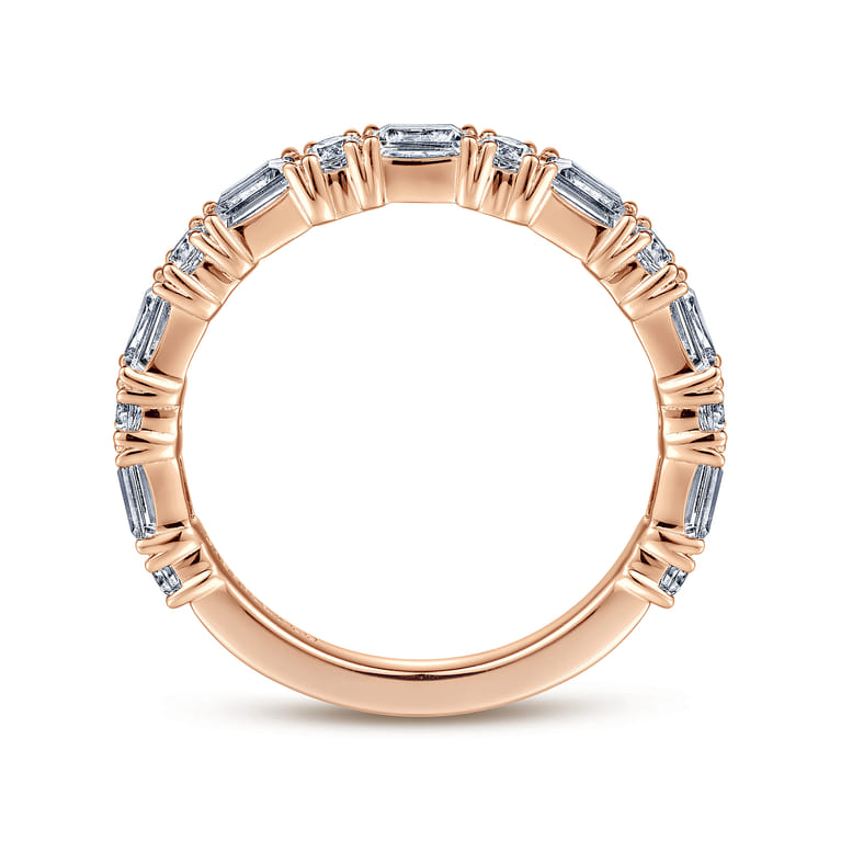 Fancy Wedding Ring in 14k Rose Gold with Baguette Natural Diamond at Gabriel & Co. - Shot 2