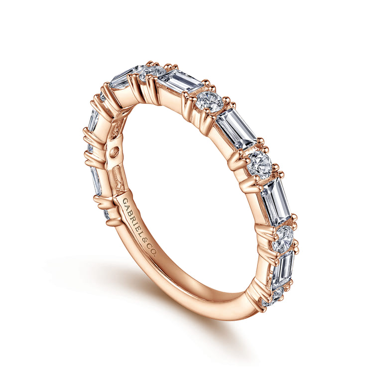 Fancy Wedding Ring in 14k Rose Gold with Baguette Natural Diamond at Gabriel & Co. - Shot 3