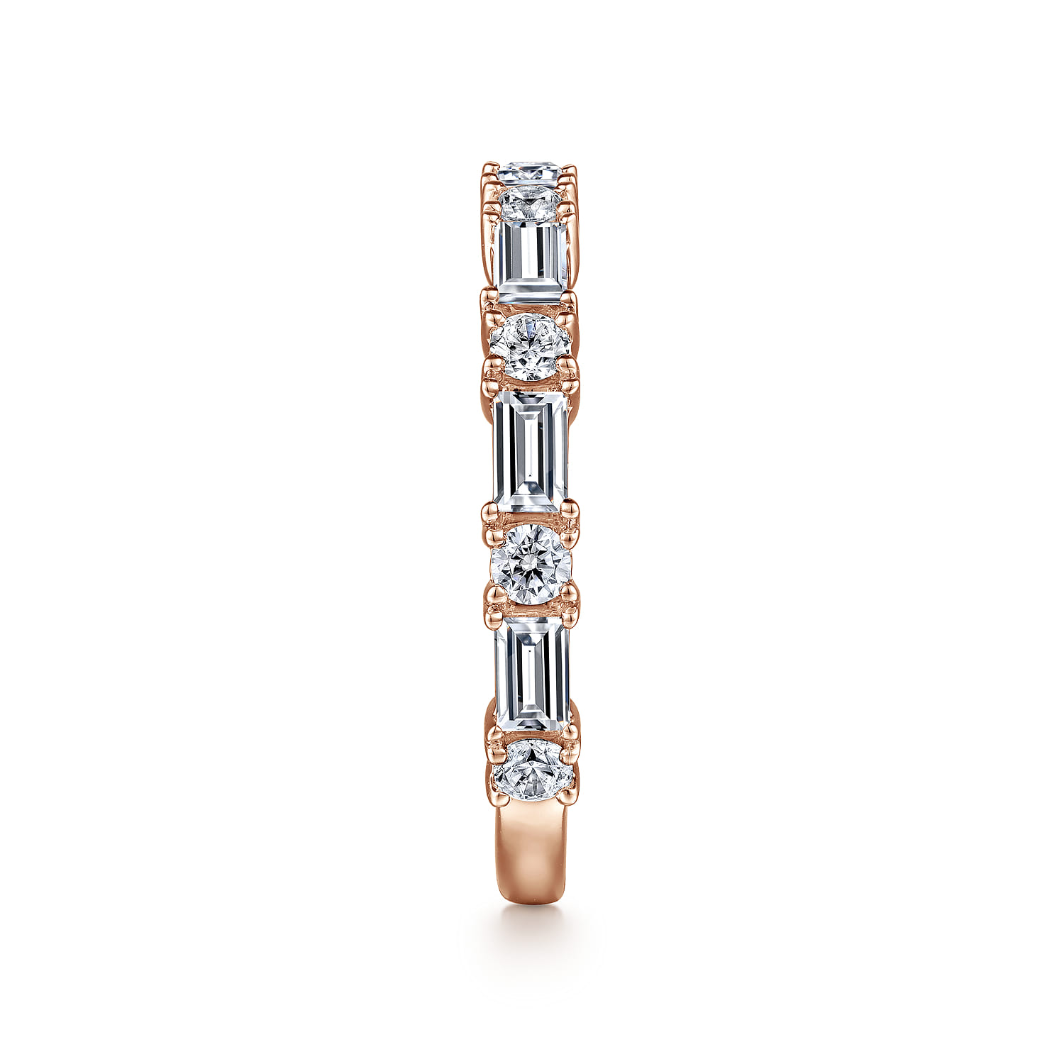 Fancy Wedding Ring in 14k Rose Gold with Baguette Natural Diamond at Gabriel & Co. - Shot 4