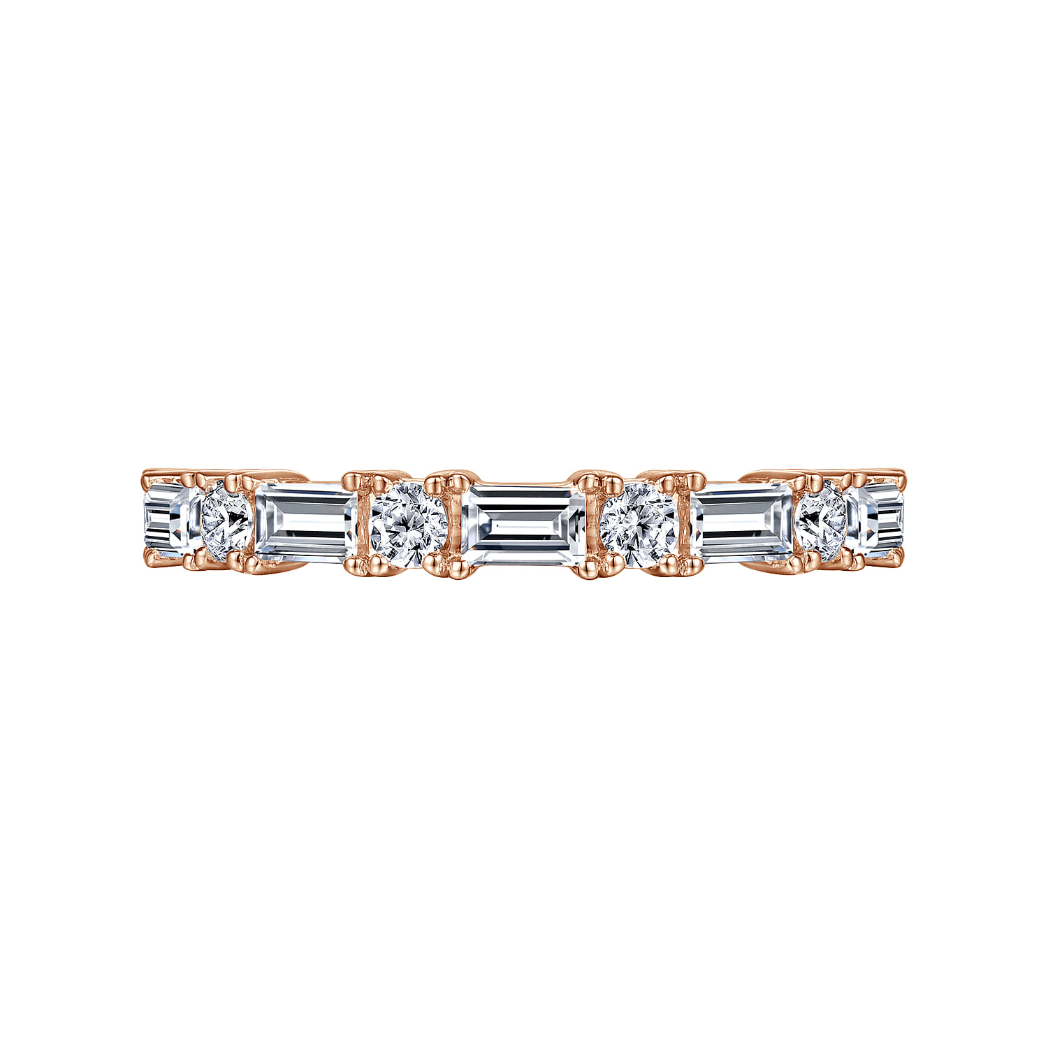 Fancy Wedding Ring in 14k Rose Gold with Baguette Natural Diamond at Gabriel & Co. - Shot 6