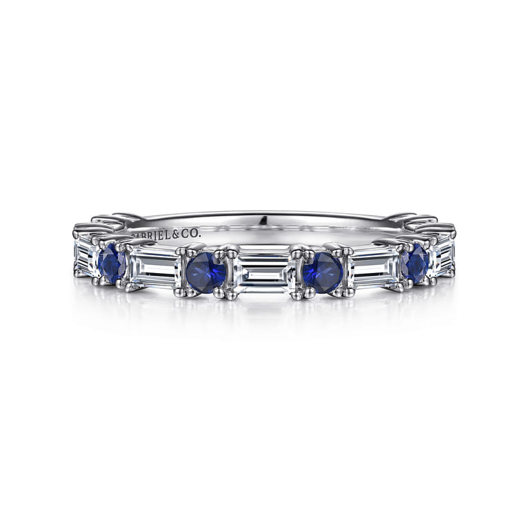 Fancy Wedding Ring in 14k White Gold with Baguette Sapphire at Gabriel & Co. - Shot 1
