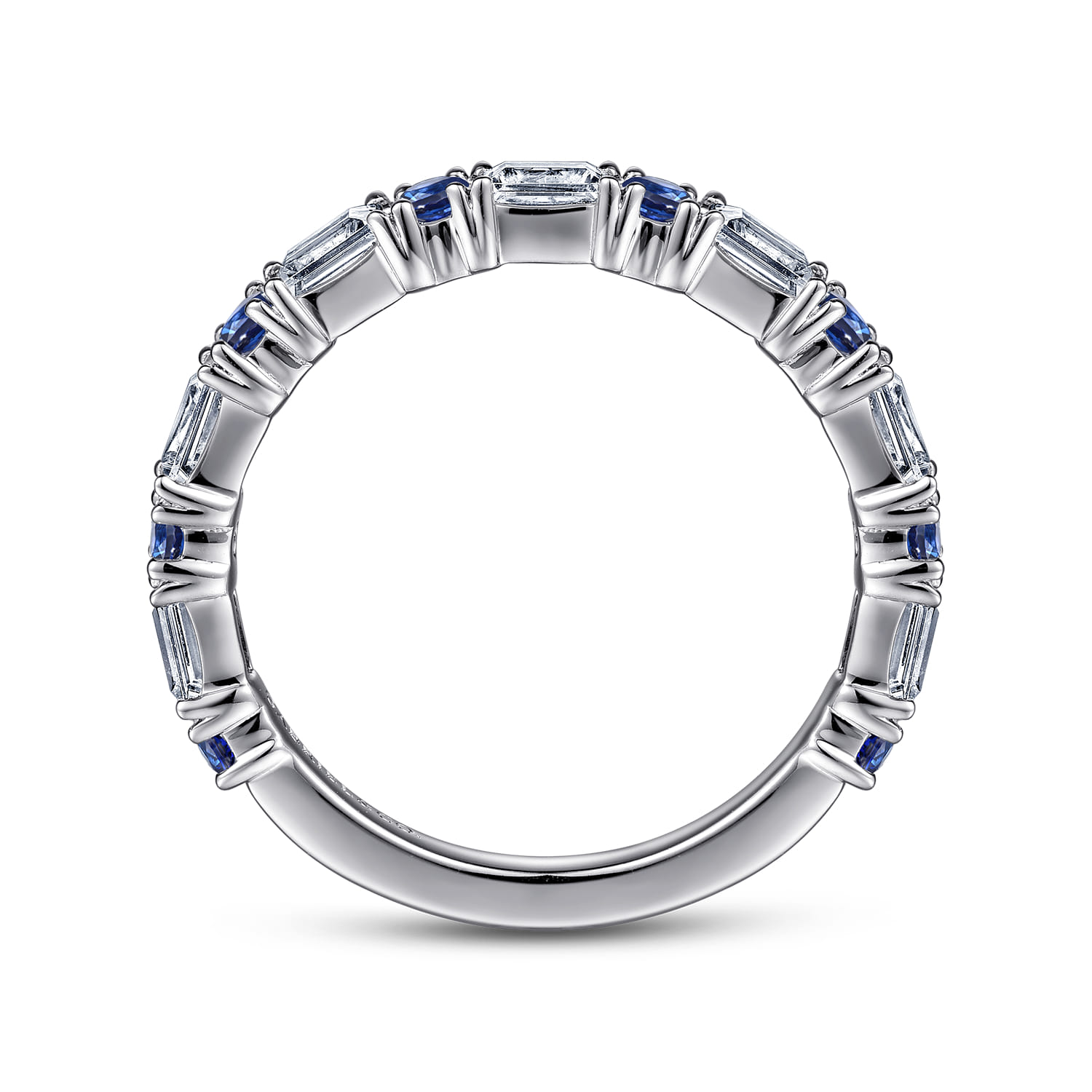 Fancy Wedding Ring in 14k White Gold with Baguette Sapphire at Gabriel & Co. - Shot 2