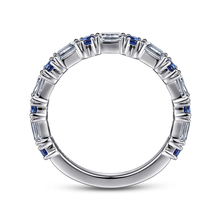 Fancy Wedding Ring in 14k White Gold with Baguette Sapphire at Gabriel & Co. - Shot 2
