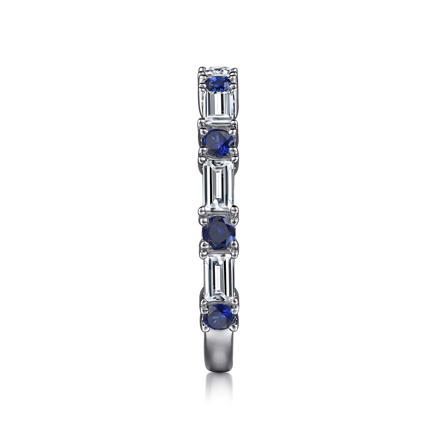Fancy Wedding Ring in 14k White Gold with Baguette Sapphire at Gabriel & Co. - Shot 4