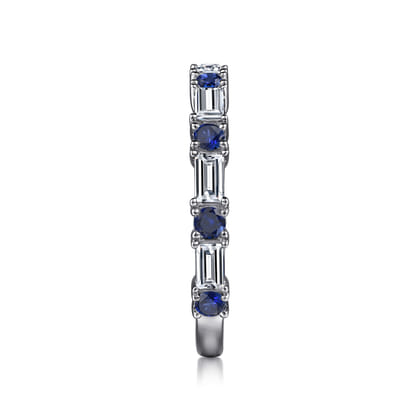 Aggie - 14K White Gold Baguette Diamond and Round Sapphire Anniversary Band