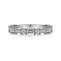 Aggie - 14K White Gold Baguette and Round Diamond Anniversary Band