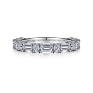 Aggie - 14K White Gold Baguette and Round Diamond Anniversary Band