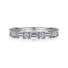 Aggie - 14K White Gold Baguette and Round Diamond Anniversary Band