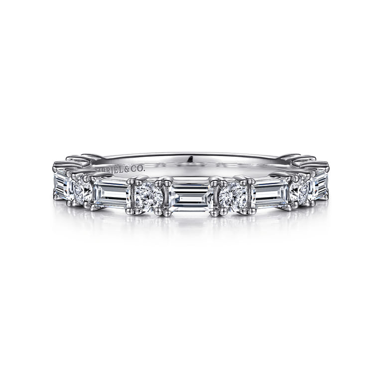 Fancy Wedding Ring in 14k White Gold with Baguette Natural Diamond at Gabriel & Co. - Shot 1