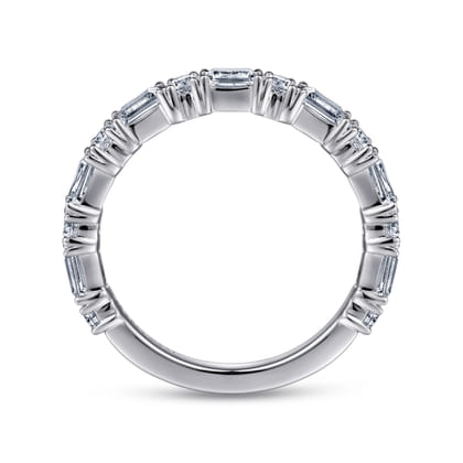 Aggie - 14K White Gold Baguette and Round Diamond Anniversary Band