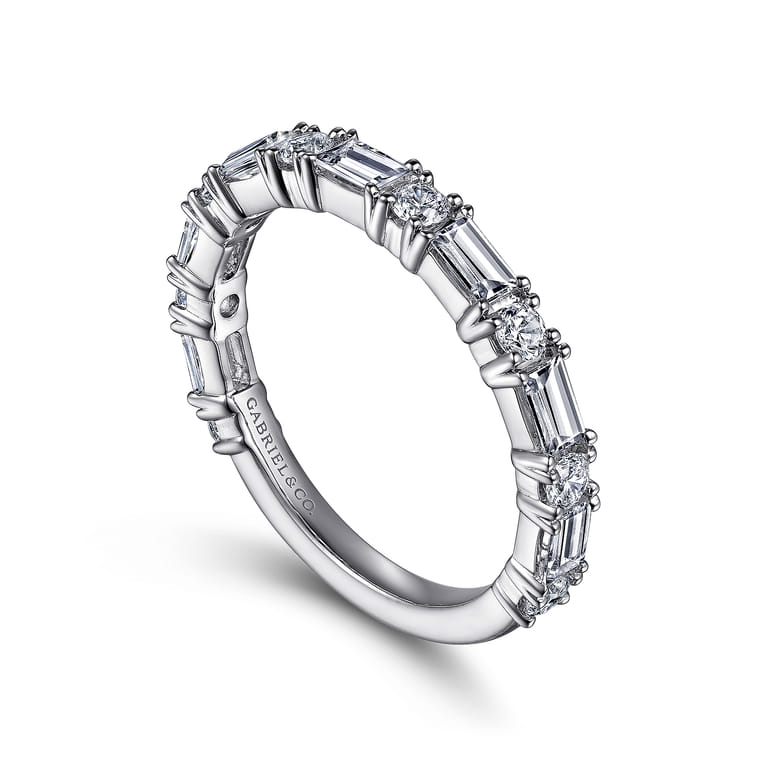 Fancy Wedding Ring in 14k White Gold with Baguette Natural Diamond at Gabriel & Co. - Shot 3