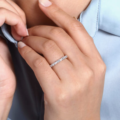 Aggie - 14K White Gold Baguette and Round Diamond Anniversary Band