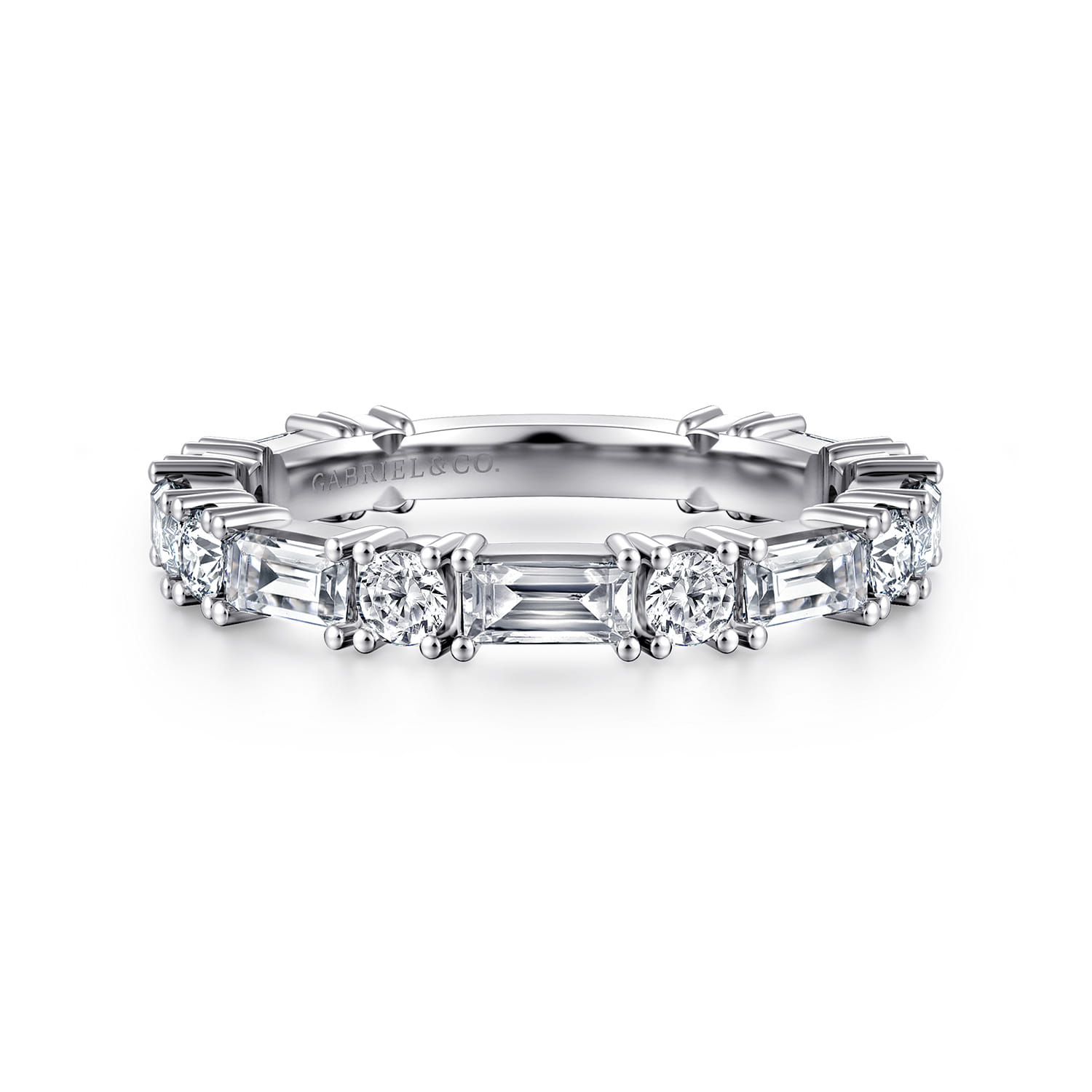 Aggie - 14K White Gold Baguette and Round Diamond Anniversary Band