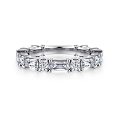 Aggie - 14K White Gold Baguette and Round Diamond Anniversary Band