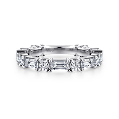 Aggie - 14K White Gold Baguette and Round Diamond Anniversary Band