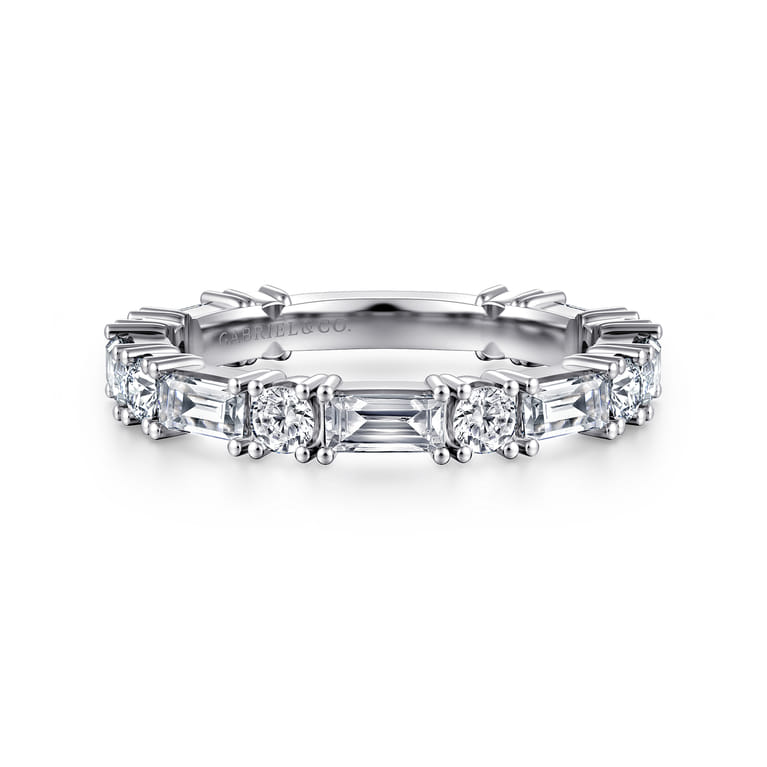 Fancy Wedding Ring in 14k White Gold with Baguette Natural Diamond at Gabriel & Co. - Shot 1