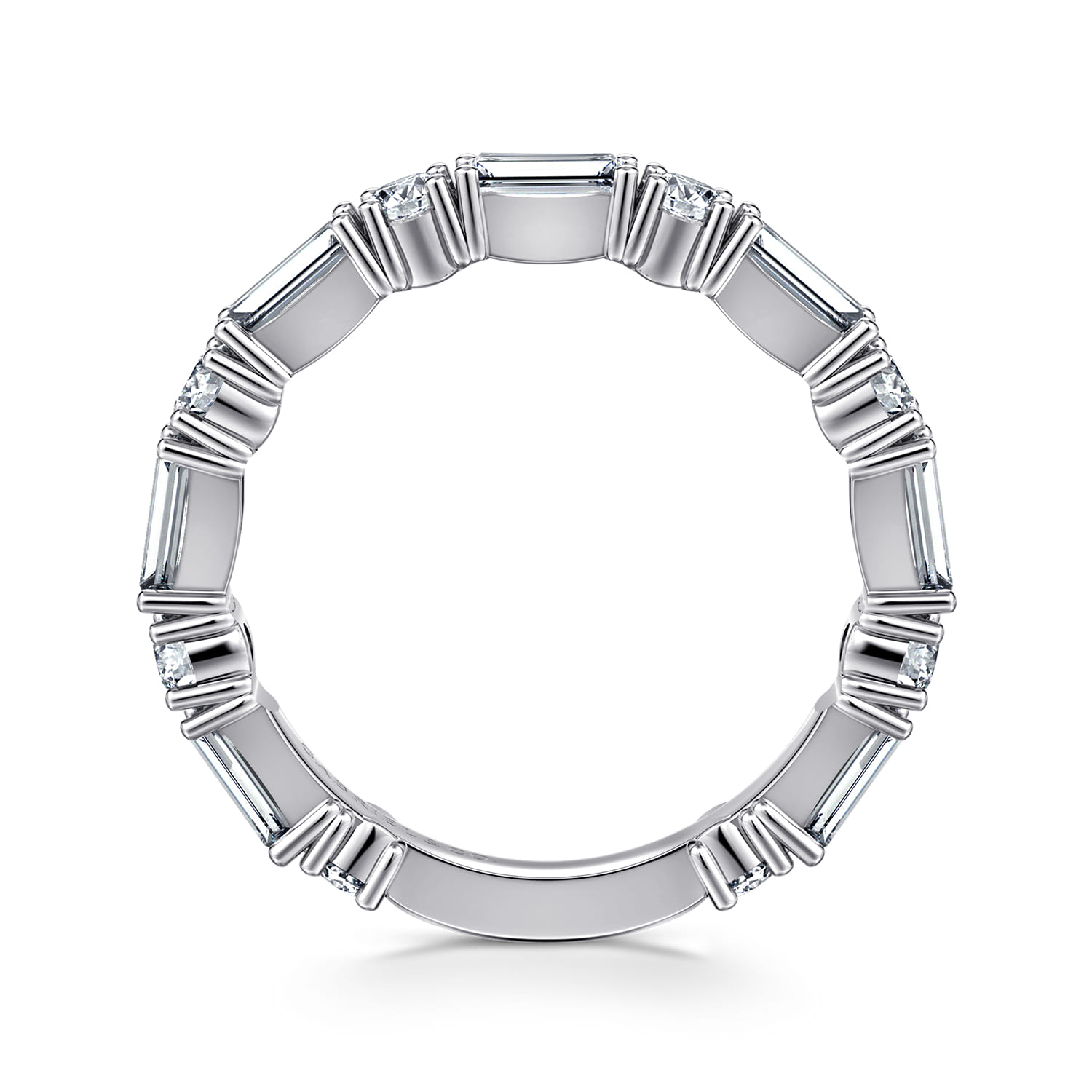 Aggie - 14K White Gold Baguette and Round Diamond Anniversary Band