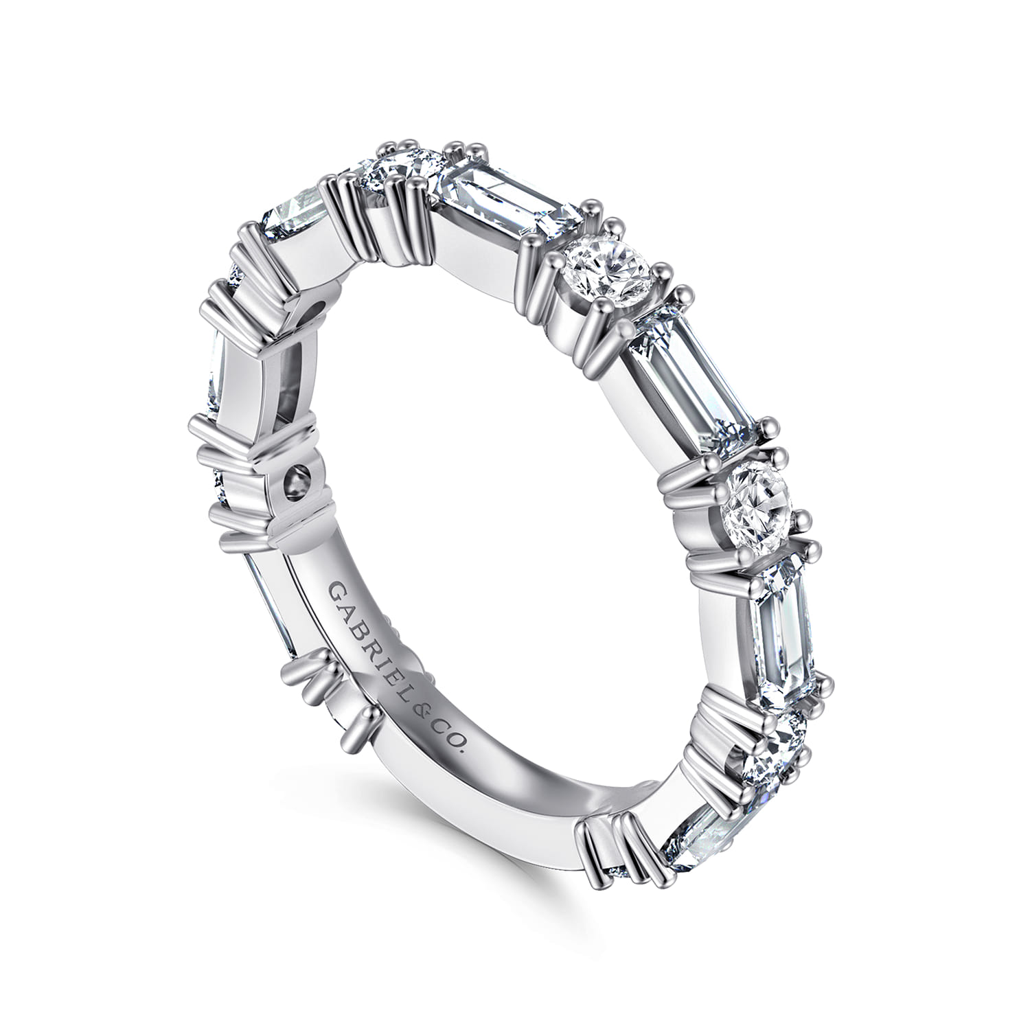 Aggie - 14K White Gold Baguette and Round Diamond Anniversary Band