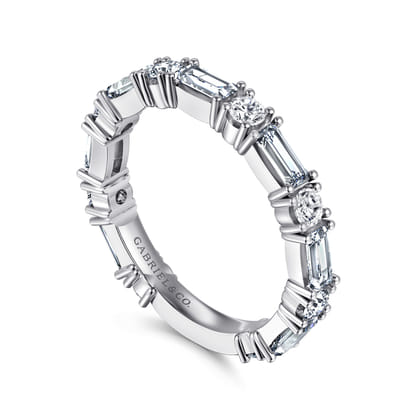 Aggie - 14K White Gold Baguette and Round Diamond Anniversary Band