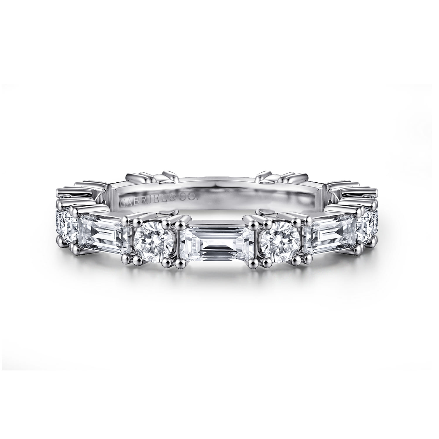 Aggie - 14K White Gold Baguette and Round Diamond Anniversary Band