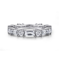 Aggie - 14K White Gold Baguette and Round Diamond Anniversary Band