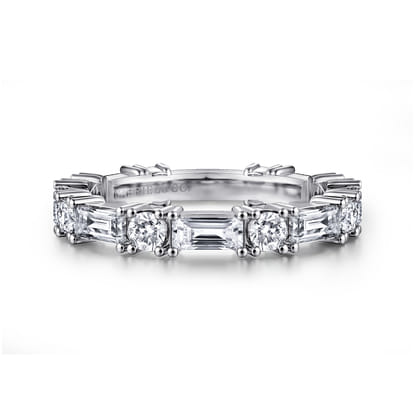 Aggie - 14K White Gold Baguette and Round Diamond Anniversary Band