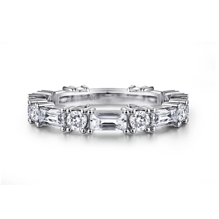 Fancy Wedding Ring in 14k White Gold with Baguette Natural Diamond at Gabriel & Co. - Shot 1