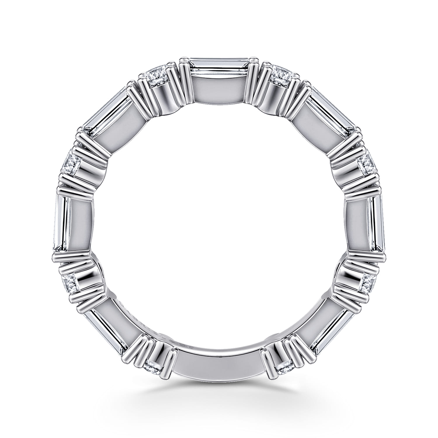 Aggie - 14K White Gold Baguette and Round Diamond Anniversary Band