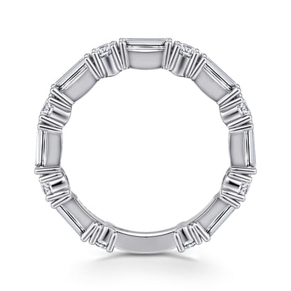 Aggie - 14K White Gold Baguette and Round Diamond Anniversary Band