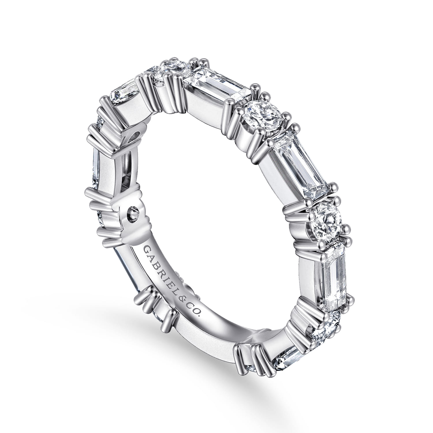 Aggie - 14K White Gold Baguette and Round Diamond Anniversary Band
