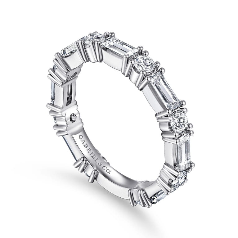 Fancy Wedding Ring in 14k White Gold with Baguette Natural Diamond at Gabriel & Co. - Shot 3