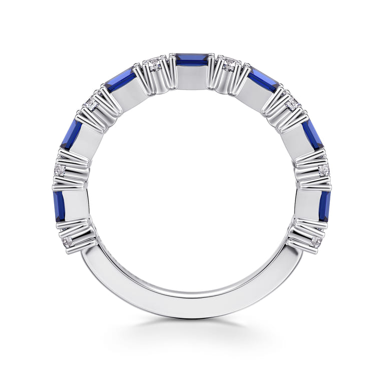 Fancy Wedding Ring in 14k White Gold with Baguette Sapphire at Gabriel & Co. - Shot 2