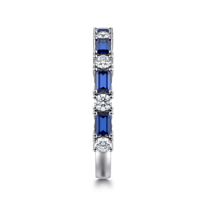 Aggie - 14K White Gold Prong Set Baguette Sapphire and Round Diamond Anniversary Band