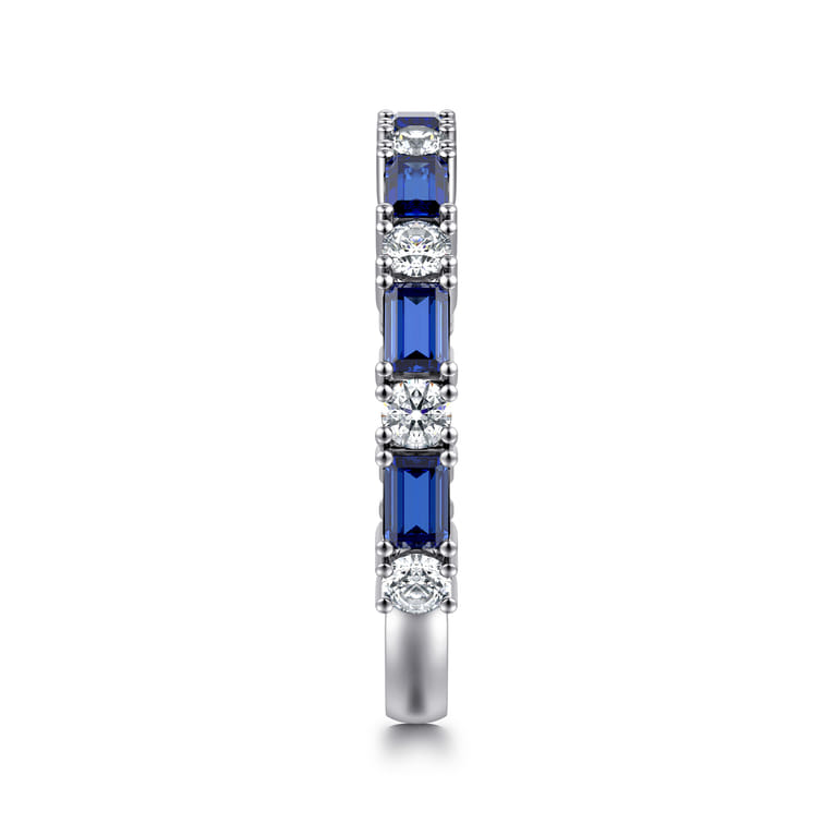 Fancy Wedding Ring in 14k White Gold with Baguette Sapphire at Gabriel & Co. - Shot 4