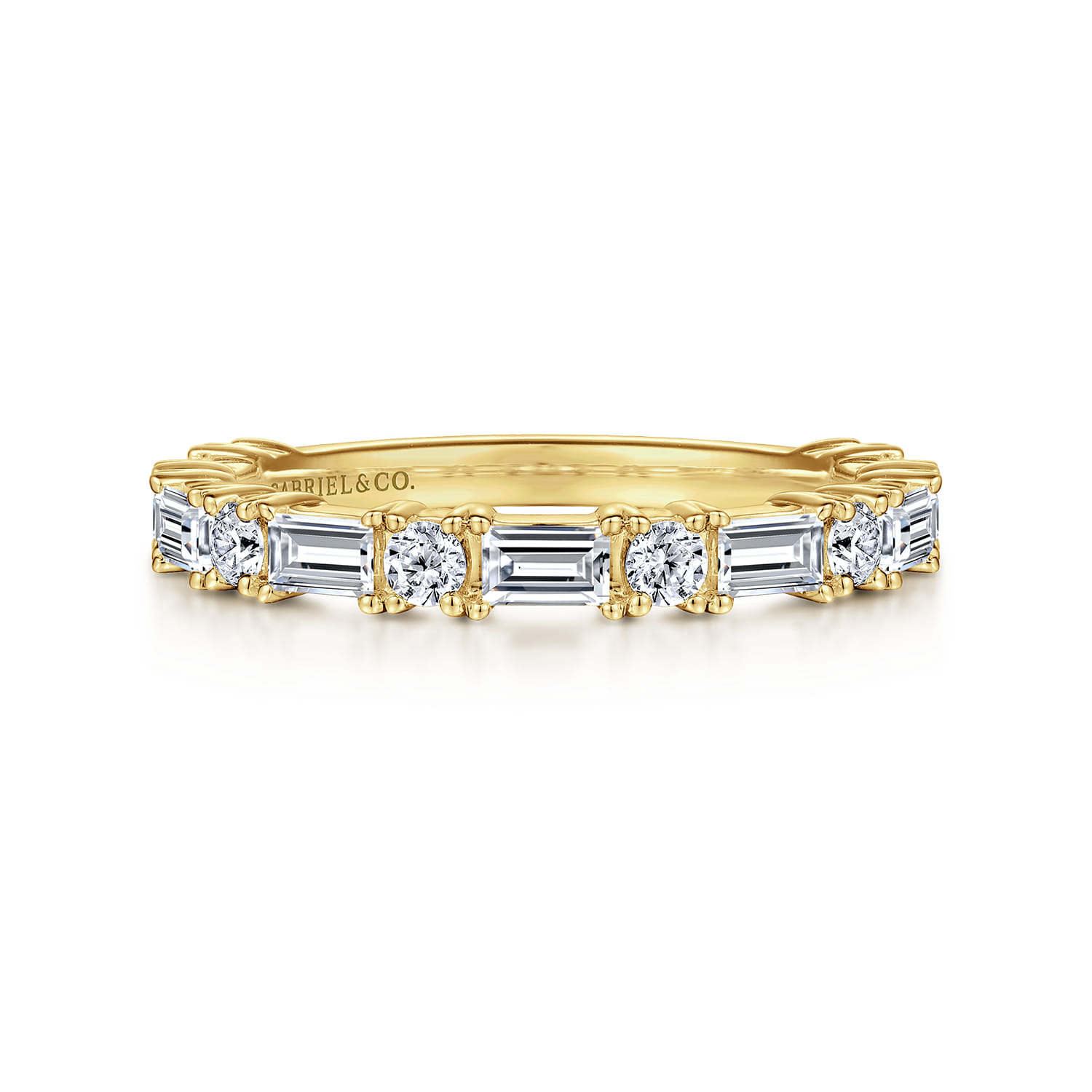Aggie - 14K Yellow Gold Baguette and Round Diamond Anniversary Band
