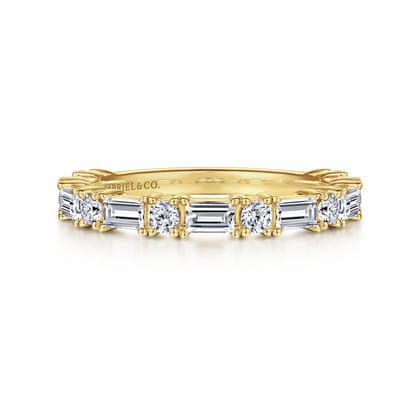 Aggie - 14K Yellow Gold Baguette and Round Diamond Anniversary Band