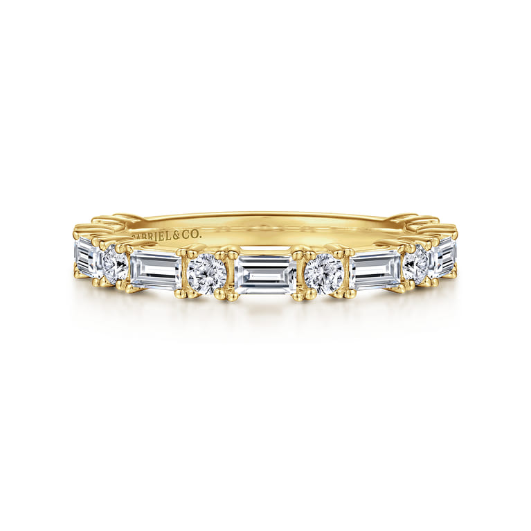 Fancy Wedding Ring in 14k Yellow Gold with Baguette Natural Diamond at Gabriel & Co. - Shot 1
